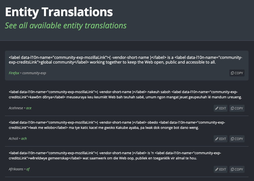 Entity Translations