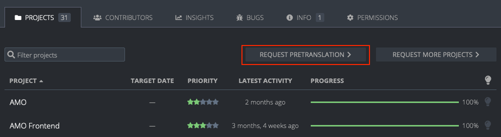 Request pretranslation