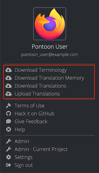 Profile dropdown menu